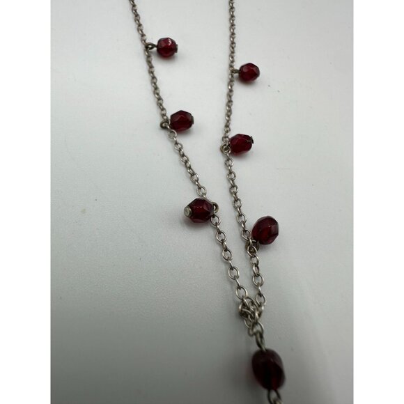 Sterling Silver Y Necklace Garnet Beads Dangle Drop Chain Delicate Jewelry - Picture 6 of 10